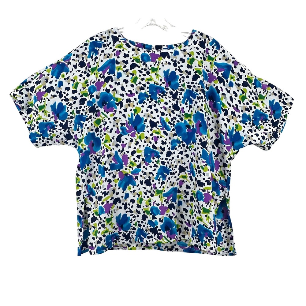 Nicola Womens Floral Leopard Print Dolman‎ Sleeve Blouse Blue Purple Size L